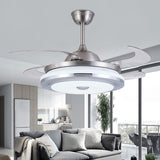 Metal Round Fan Light Modern 36" W LED Living Room Semi Flush Mount Lighting in Silver with 4 Blades, Remote/Wall Control/Remote and Wall Control Clearhalo 'Ceiling Fans with Lights' 'Ceiling Fans' 'Modern Ceiling Fans' 'Modern' Lighting' 403324