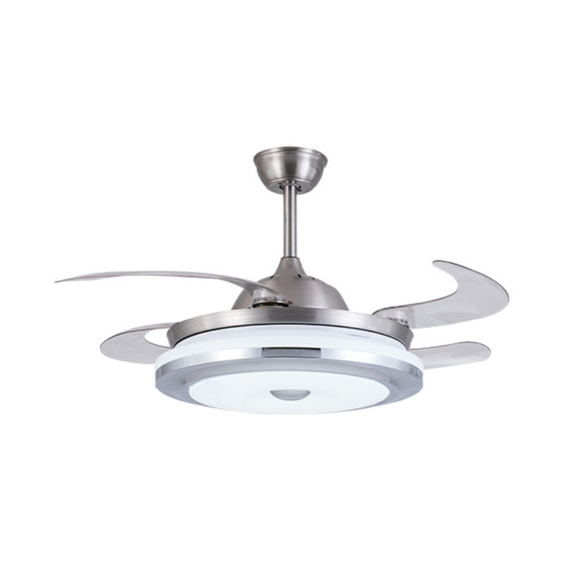 Metal Round Fan Light Modern 36" W LED Living Room Semi Flush Mount Lighting in Silver with 4 Blades, Remote/Wall Control/Remote and Wall Control Clearhalo 'Ceiling Fans with Lights' 'Ceiling Fans' 'Modern Ceiling Fans' 'Modern' Lighting' 403325