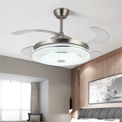 36" W Contemporary Circular Fan Lamp LED Metal Semi Mount Lighting in Silver with 4 Blades for Bedroom, Remote/Wall Control/Remote and Wall Control Silver Clearhalo 'Ceiling Fans with Lights' 'Ceiling Fans' 'Modern Ceiling Fans' 'Modern' Lighting' 403328