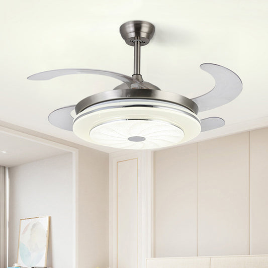 36" W Contemporary Circular Fan Lamp LED Metal Semi Mount Lighting in Silver with 4 Blades for Bedroom, Remote/Wall Control/Remote and Wall Control Clearhalo 'Ceiling Fans with Lights' 'Ceiling Fans' 'Modern Ceiling Fans' 'Modern' Lighting' 403330