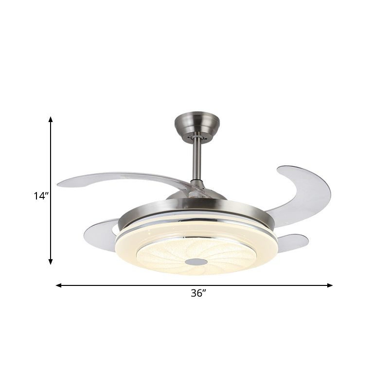 36" W Contemporary Circular Fan Lamp LED Metal Semi Mount Lighting in Silver with 4 Blades for Bedroom, Remote/Wall Control/Remote and Wall Control Clearhalo 'Ceiling Fans with Lights' 'Ceiling Fans' 'Modern Ceiling Fans' 'Modern' Lighting' 403332