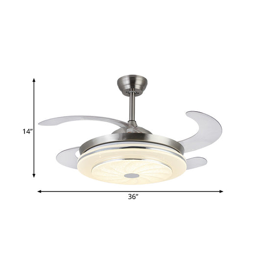 36" W Contemporary Circular Fan Lamp LED Metal Semi Mount Lighting in Silver with 4 Blades for Bedroom, Remote/Wall Control/Remote and Wall Control Clearhalo 'Ceiling Fans with Lights' 'Ceiling Fans' 'Modern Ceiling Fans' 'Modern' Lighting' 403332