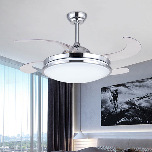 36" Wide LED Acrylic Fan Lighting Modernist Silver Circle Living Room Semi Flush Ceiling Light with 4 Blades, Remote/Wall Control/Remote and Wall Control Silver Clearhalo 'Ceiling Fans with Lights' 'Ceiling Fans' 'Modern Ceiling Fans' 'Modern' Lighting' 403333