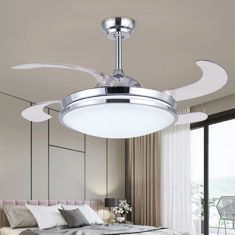 36" Wide LED Acrylic Fan Lighting Modernist Silver Circle Living Room Semi Flush Ceiling Light with 4 Blades, Remote/Wall Control/Remote and Wall Control Clearhalo 'Ceiling Fans with Lights' 'Ceiling Fans' 'Modern Ceiling Fans' 'Modern' Lighting' 403334