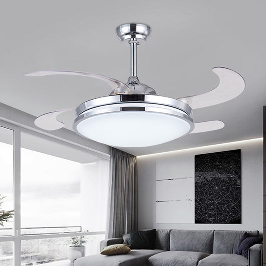 36" Wide LED Acrylic Fan Lighting Modernist Silver Circle Living Room Semi Flush Ceiling Light with 4 Blades, Remote/Wall Control/Remote and Wall Control Clearhalo 'Ceiling Fans with Lights' 'Ceiling Fans' 'Modern Ceiling Fans' 'Modern' Lighting' 403335