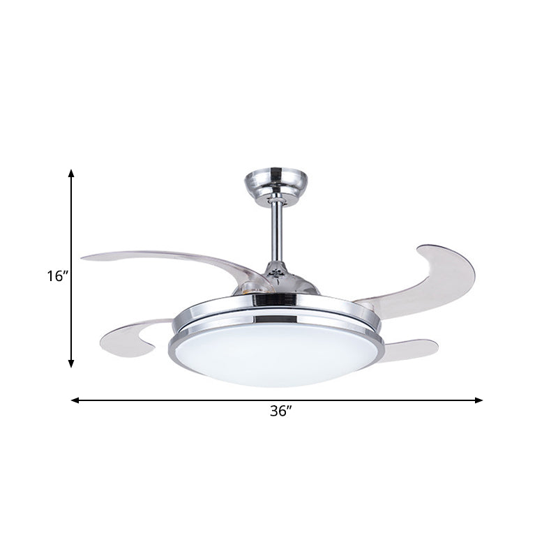 36" Wide LED Acrylic Fan Lighting Modernist Silver Circle Living Room Semi Flush Ceiling Light with 4 Blades, Remote/Wall Control/Remote and Wall Control Clearhalo 'Ceiling Fans with Lights' 'Ceiling Fans' 'Modern Ceiling Fans' 'Modern' Lighting' 403337