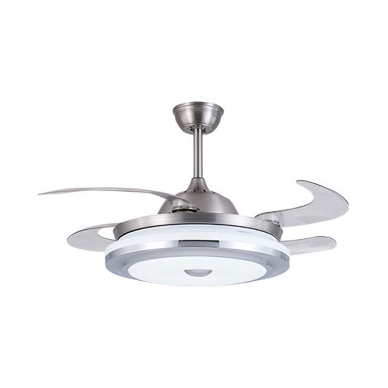 Circle Acrylic Ceiling Fan Light Modernist 36" W LED Living Room Semi Flush Mount in Silver with 4 Blades, Remote/Wall Control/Remote and Wall Control Clearhalo 'Ceiling Fans with Lights' 'Ceiling Fans' 'Modern Ceiling Fans' 'Modern' Lighting' 403340