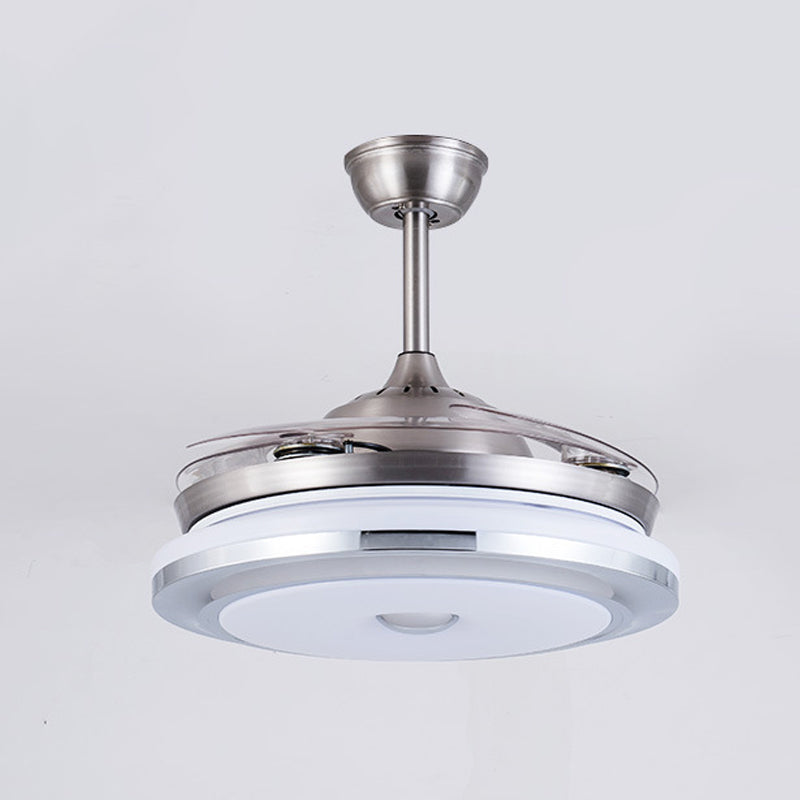 Circle Acrylic Ceiling Fan Light Modernist 36" W LED Living Room Semi Flush Mount in Silver with 4 Blades, Remote/Wall Control/Remote and Wall Control Clearhalo 'Ceiling Fans with Lights' 'Ceiling Fans' 'Modern Ceiling Fans' 'Modern' Lighting' 403341