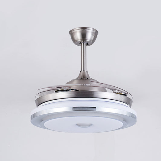 Circle Acrylic Ceiling Fan Light Modernist 36" W LED Living Room Semi Flush Mount in Silver with 4 Blades, Remote/Wall Control/Remote and Wall Control Clearhalo 'Ceiling Fans with Lights' 'Ceiling Fans' 'Modern Ceiling Fans' 'Modern' Lighting' 403341