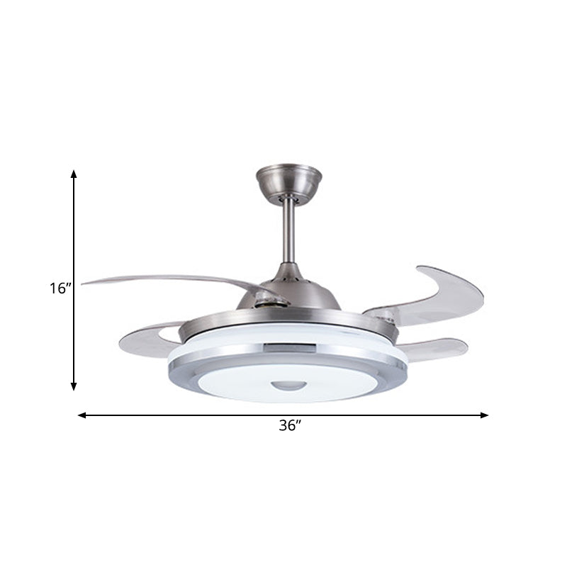 Circle Acrylic Ceiling Fan Light Modernist 36" W LED Living Room Semi Flush Mount in Silver with 4 Blades, Remote/Wall Control/Remote and Wall Control Clearhalo 'Ceiling Fans with Lights' 'Ceiling Fans' 'Modern Ceiling Fans' 'Modern' Lighting' 403342