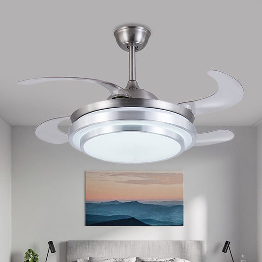 Silver Ring Ceiling Fan Lamp Contemporary Metal LED 36" W Bedroom Semi Flush Mount Light Fixture with 4 Blades, Remote/Wall Control/Remote and Wall Control Clearhalo 'Ceiling Fans with Lights' 'Ceiling Fans' 'Modern Ceiling Fans' 'Modern' Lighting' 403344
