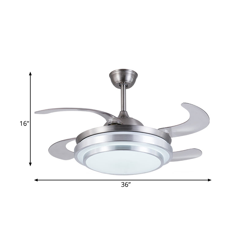 Silver Ring Ceiling Fan Lamp Contemporary Metal LED 36" W Bedroom Semi Flush Mount Light Fixture with 4 Blades, Remote/Wall Control/Remote and Wall Control Clearhalo 'Ceiling Fans with Lights' 'Ceiling Fans' 'Modern Ceiling Fans' 'Modern' Lighting' 403347