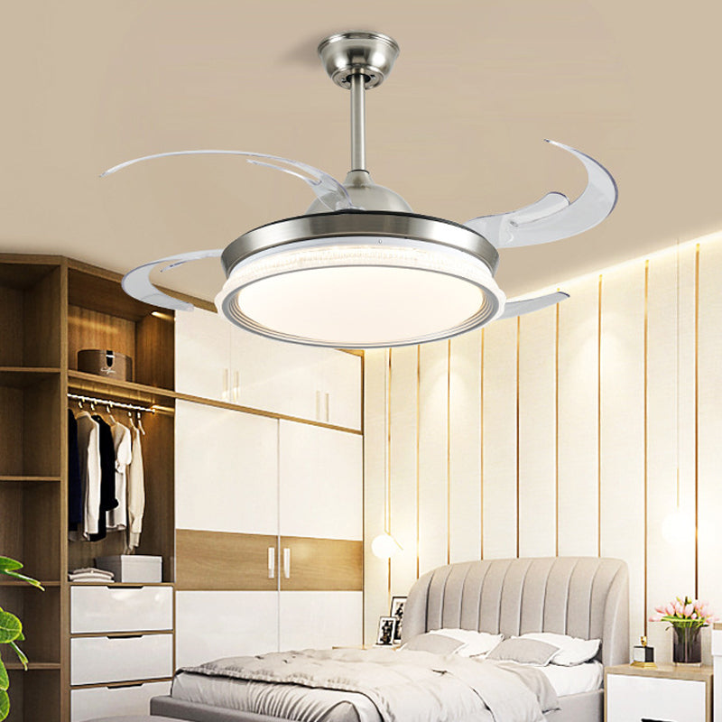Acrylic Ring Ceiling Fan Lighting Contemporary LED Dining Room Semi Flush Mount Light in Silver with 4 Clear Blades, 42" W Silver Clearhalo 'Ceiling Fans with Lights' 'Ceiling Fans' 'Modern Ceiling Fans' 'Modern' Lighting' 403348
