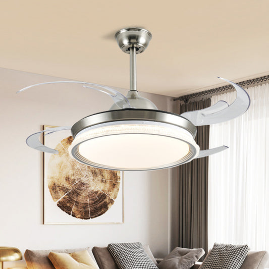 Acrylic Ring Ceiling Fan Lighting Contemporary LED Dining Room Semi Flush Mount Light in Silver with 4 Clear Blades, 42" W Clearhalo 'Ceiling Fans with Lights' 'Ceiling Fans' 'Modern Ceiling Fans' 'Modern' Lighting' 403349