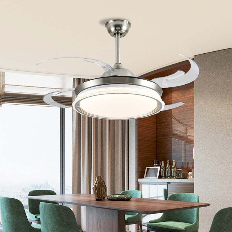Acrylic Ring Ceiling Fan Lighting Contemporary LED Dining Room Semi Flush Mount Light in Silver with 4 Clear Blades, 42" W Clearhalo 'Ceiling Fans with Lights' 'Ceiling Fans' 'Modern Ceiling Fans' 'Modern' Lighting' 403350