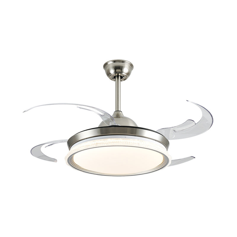 Acrylic Ring Ceiling Fan Lighting Contemporary LED Dining Room Semi Flush Mount Light in Silver with 4 Clear Blades, 42" W Clearhalo 'Ceiling Fans with Lights' 'Ceiling Fans' 'Modern Ceiling Fans' 'Modern' Lighting' 403351
