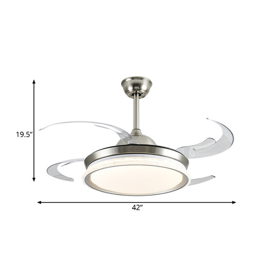 Acrylic Ring Ceiling Fan Lighting Contemporary LED Dining Room Semi Flush Mount Light in Silver with 4 Clear Blades, 42" W Clearhalo 'Ceiling Fans with Lights' 'Ceiling Fans' 'Modern Ceiling Fans' 'Modern' Lighting' 403352