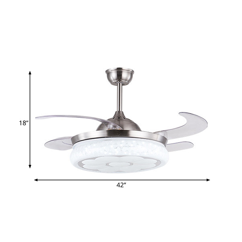 42" W Modernist Circle Hanging Fan Light LED Metal Semi Flush Mount Ceiling Fixture in Silver with 4 Blades, Remote Control/Remote and Wall Control/Frequency Conversion and Remote Control Clearhalo 'Ceiling Fans with Lights' 'Ceiling Fans' 'Modern Ceiling Fans' 'Modern' Lighting' 403357