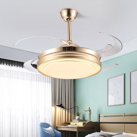 42" Wide LED Hanging Fan Lamp Modernism Living Room Semi Flush Mount Light Fixture with Circular Acrylic Shade in Gold, 4 Clear Blades Clearhalo 'Ceiling Fans with Lights' 'Ceiling Fans' 'Modern Ceiling Fans' 'Modern' Lighting' 403359