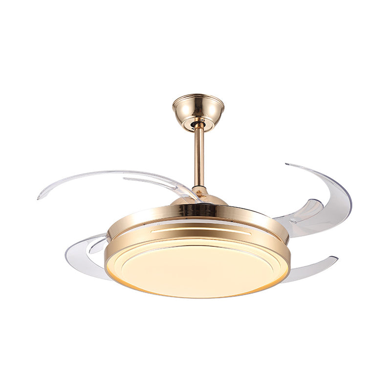 42" Wide LED Hanging Fan Lamp Modernism Living Room Semi Flush Mount Light Fixture with Circular Acrylic Shade in Gold, 4 Clear Blades Clearhalo 'Ceiling Fans with Lights' 'Ceiling Fans' 'Modern Ceiling Fans' 'Modern' Lighting' 403361