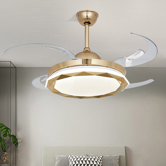 Circular Bedroom Hanging Fan Lighting Simplicity Acrylic LED Gold Semi Flush Mount Light with 8 Clear Blades, 42" Width Gold Clearhalo 'Ceiling Fans with Lights' 'Ceiling Fans' 'Modern Ceiling Fans' 'Modern' Lighting' 403363