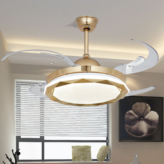 Circular Bedroom Hanging Fan Lighting Simplicity Acrylic LED Gold Semi Flush Mount Light with 8 Clear Blades, 42" Width Clearhalo 'Ceiling Fans with Lights' 'Ceiling Fans' 'Modern Ceiling Fans' 'Modern' Lighting' 403364
