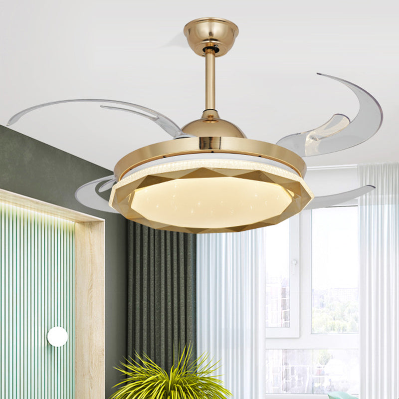 Circular Bedroom Hanging Fan Lighting Simplicity Acrylic LED Gold Semi Flush Mount Light with 8 Clear Blades, 42" Width Clearhalo 'Ceiling Fans with Lights' 'Ceiling Fans' 'Modern Ceiling Fans' 'Modern' Lighting' 403365