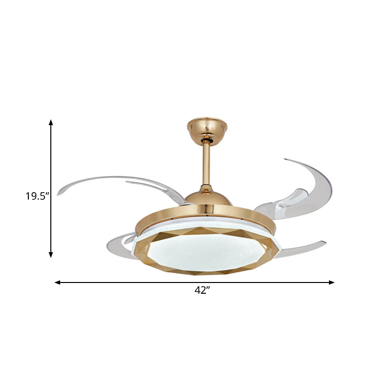 Circular Bedroom Hanging Fan Lighting Simplicity Acrylic LED Gold Semi Flush Mount Light with 8 Clear Blades, 42" Width Clearhalo 'Ceiling Fans with Lights' 'Ceiling Fans' 'Modern Ceiling Fans' 'Modern' Lighting' 403367