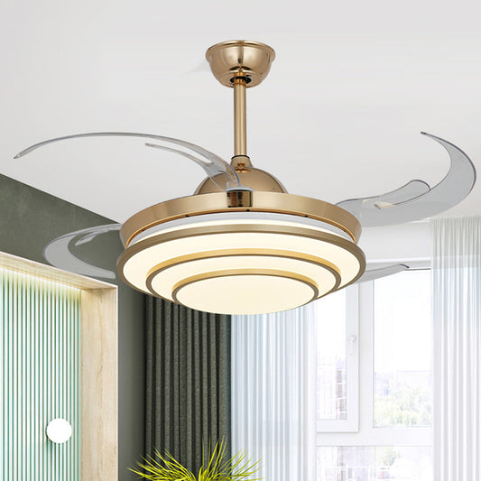 Minimalism Circle Fan Light LED Metal 4 Clear Blades Semi Flush Mount Ceiling Fixture in Gold for Living Room, 42" Width Clearhalo 'Ceiling Fans with Lights' 'Ceiling Fans' 'Modern Ceiling Fans' 'Modern' Lighting' 403379