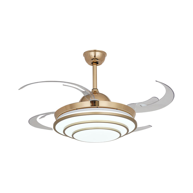 Minimalism Circle Fan Light LED Metal 4 Clear Blades Semi Flush Mount Ceiling Fixture in Gold for Living Room, 42" Width Clearhalo 'Ceiling Fans with Lights' 'Ceiling Fans' 'Modern Ceiling Fans' 'Modern' Lighting' 403380