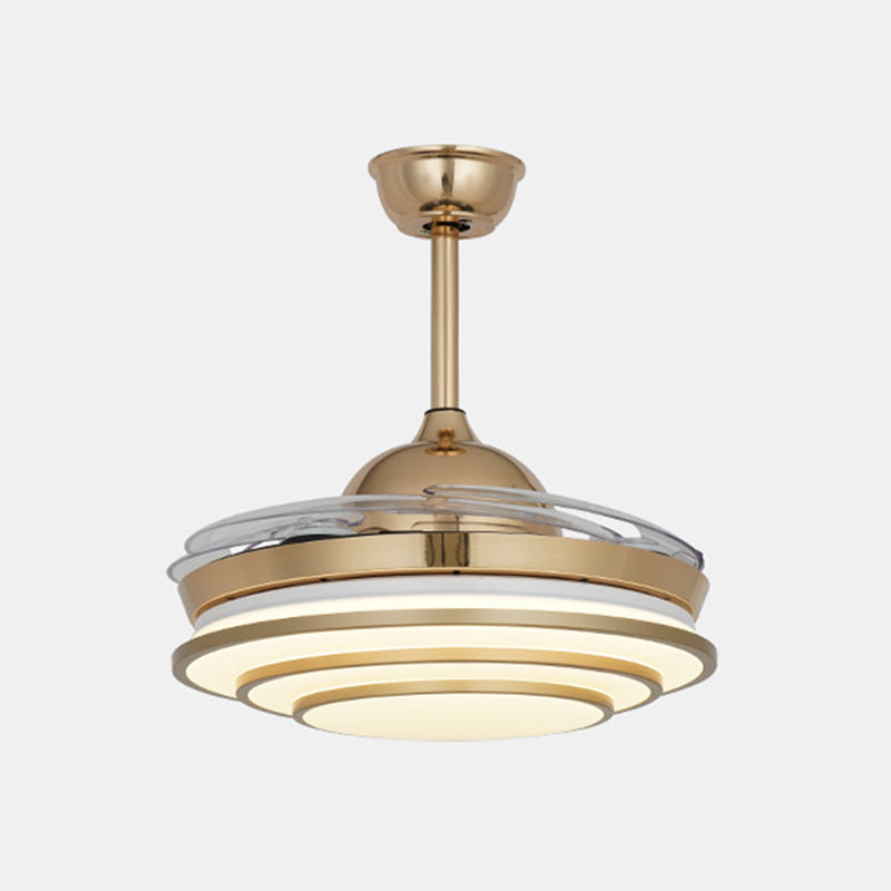 Minimalism Circle Fan Light LED Metal 4 Clear Blades Semi Flush Mount Ceiling Fixture in Gold for Living Room, 42" Width Clearhalo 'Ceiling Fans with Lights' 'Ceiling Fans' 'Modern Ceiling Fans' 'Modern' Lighting' 403381