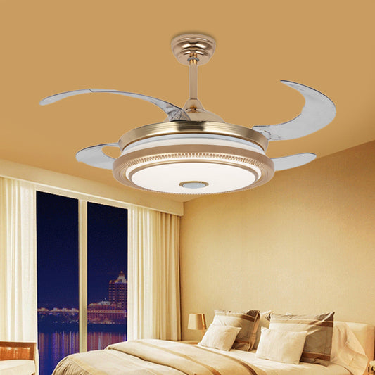 42" Wide LED Ring Fan Lamp Minimalist Gold Metal Semi Mount Lighting with 4 Blades for Bedroom, Remote/Wall Control/Remote and Wall Control Gold Clearhalo 'Ceiling Fans with Lights' 'Ceiling Fans' 'Modern Ceiling Fans' 'Modern' Lighting' 403383