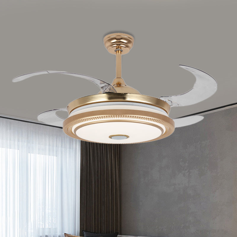 42" Wide LED Ring Fan Lamp Minimalist Gold Metal Semi Mount Lighting with 4 Blades for Bedroom, Remote/Wall Control/Remote and Wall Control Clearhalo 'Ceiling Fans with Lights' 'Ceiling Fans' 'Modern Ceiling Fans' 'Modern' Lighting' 403384