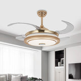 42" Wide LED Ring Fan Lamp Minimalist Gold Metal Semi Mount Lighting with 4 Blades for Bedroom, Remote/Wall Control/Remote and Wall Control Clearhalo 'Ceiling Fans with Lights' 'Ceiling Fans' 'Modern Ceiling Fans' 'Modern' Lighting' 403385