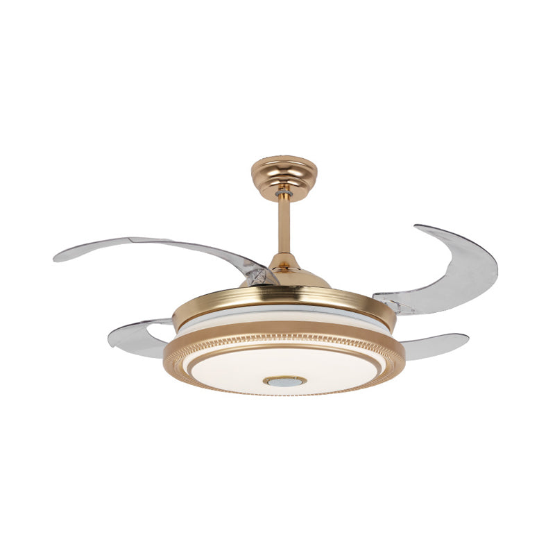 42" Wide LED Ring Fan Lamp Minimalist Gold Metal Semi Mount Lighting with 4 Blades for Bedroom, Remote/Wall Control/Remote and Wall Control Clearhalo 'Ceiling Fans with Lights' 'Ceiling Fans' 'Modern Ceiling Fans' 'Modern' Lighting' 403386