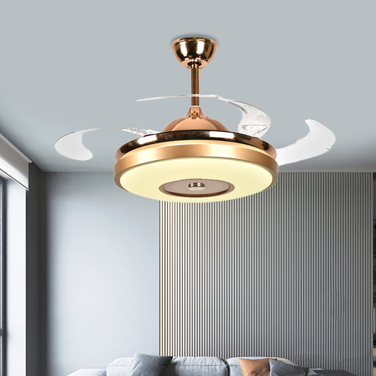 Ring Living Room Fan Lighting Simple Acrylic LED Gold Semi-Flush Mount Ceiling Light with 4 Clear Blades, 36"/42" Wide Gold Clearhalo 'Ceiling Fans with Lights' 'Ceiling Fans' 'Modern Ceiling Fans' 'Modern' Lighting' 403388