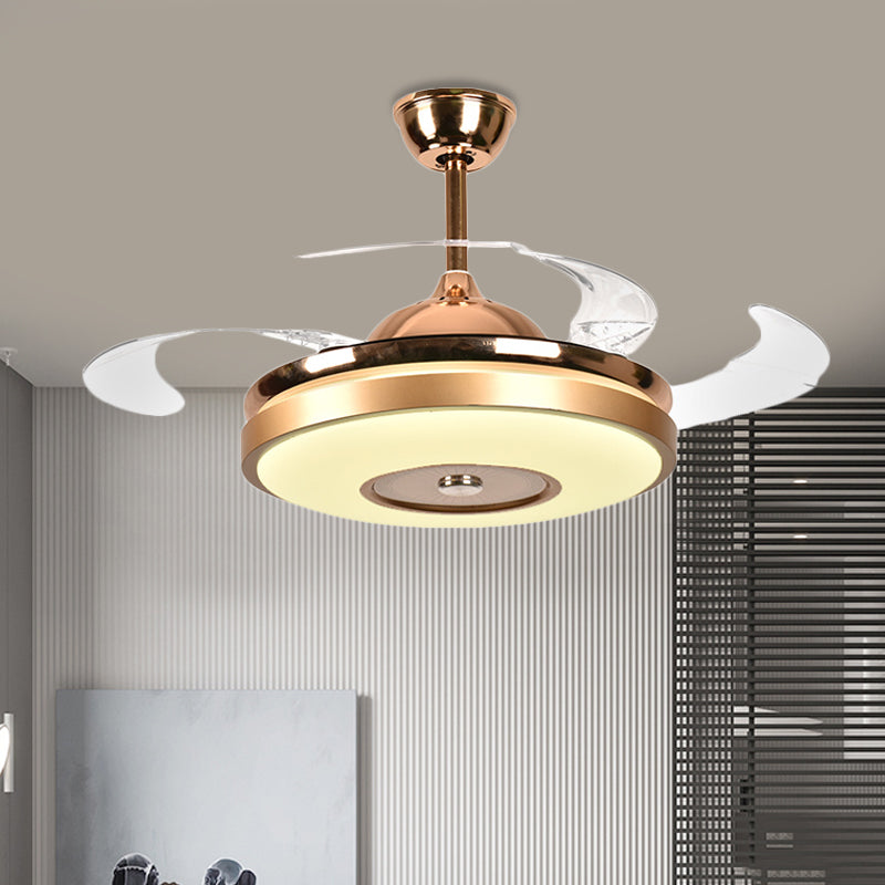 Ring Living Room Fan Lighting Simple Acrylic LED Gold Semi-Flush Mount Ceiling Light with 4 Clear Blades, 36"/42" Wide Clearhalo 'Ceiling Fans with Lights' 'Ceiling Fans' 'Modern Ceiling Fans' 'Modern' Lighting' 403389