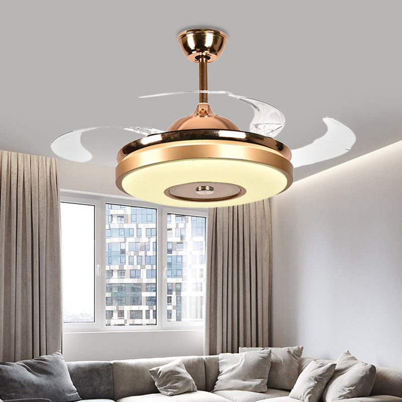 Ring Living Room Fan Lighting Simple Acrylic LED Gold Semi-Flush Mount Ceiling Light with 4 Clear Blades, 36"/42" Wide Clearhalo 'Ceiling Fans with Lights' 'Ceiling Fans' 'Modern Ceiling Fans' 'Modern' Lighting' 403390