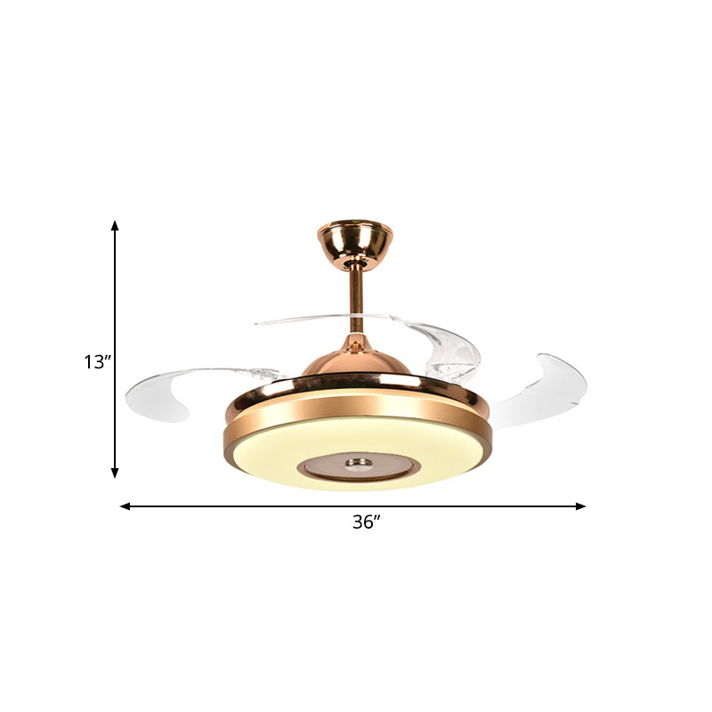 Ring Living Room Fan Lighting Simple Acrylic LED Gold Semi-Flush Mount Ceiling Light with 4 Clear Blades, 36"/42" Wide Clearhalo 'Ceiling Fans with Lights' 'Ceiling Fans' 'Modern Ceiling Fans' 'Modern' Lighting' 403392