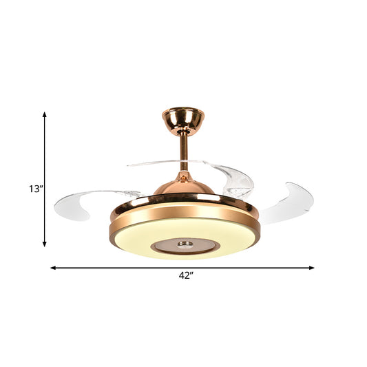 Ring Living Room Fan Lighting Simple Acrylic LED Gold Semi-Flush Mount Ceiling Light with 4 Clear Blades, 36"/42" Wide Clearhalo 'Ceiling Fans with Lights' 'Ceiling Fans' 'Modern Ceiling Fans' 'Modern' Lighting' 403393