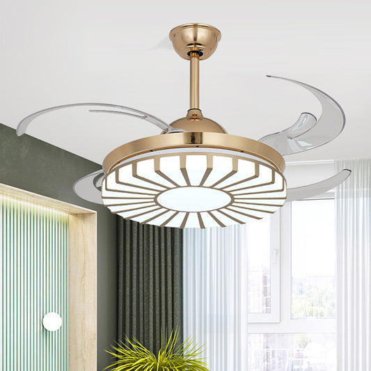 Gold LED Ceiling Fan Light Simplicity Acrylic Circular 4 Clear Blades Semi Flush Mount Lighting for Restaurant, 42" Wide Clearhalo 'Ceiling Fans with Lights' 'Ceiling Fans' 'Modern Ceiling Fans' 'Modern' Lighting' 403395