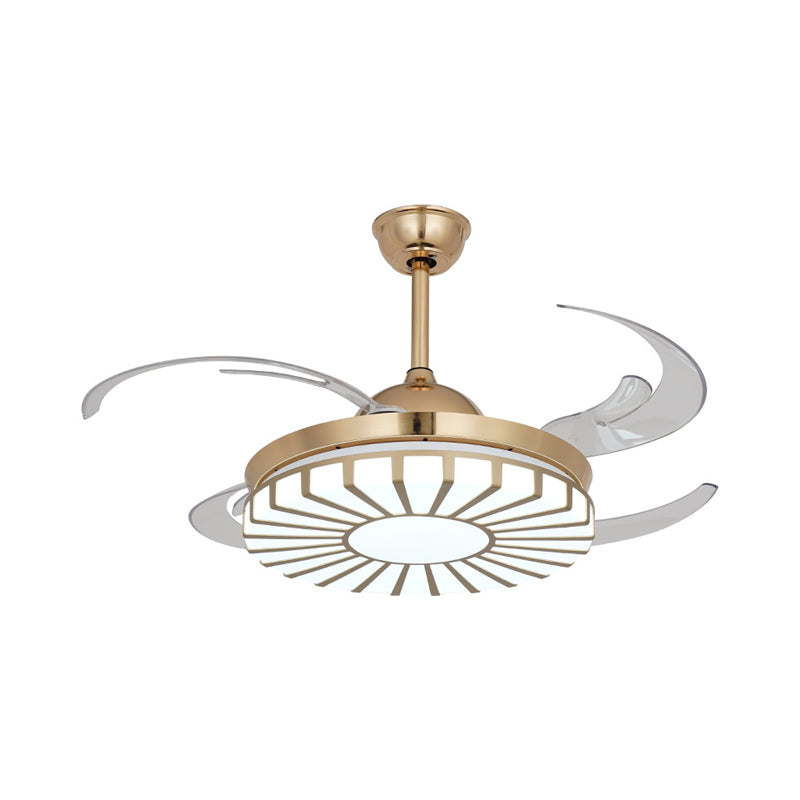 Gold LED Ceiling Fan Light Simplicity Acrylic Circular 4 Clear Blades Semi Flush Mount Lighting for Restaurant, 42" Wide Clearhalo 'Ceiling Fans with Lights' 'Ceiling Fans' 'Modern Ceiling Fans' 'Modern' Lighting' 403396