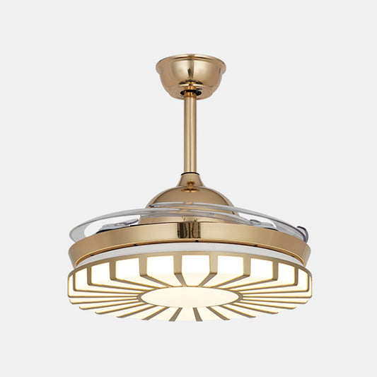 Gold LED Ceiling Fan Light Simplicity Acrylic Circular 4 Clear Blades Semi Flush Mount Lighting for Restaurant, 42" Wide Clearhalo 'Ceiling Fans with Lights' 'Ceiling Fans' 'Modern Ceiling Fans' 'Modern' Lighting' 403397