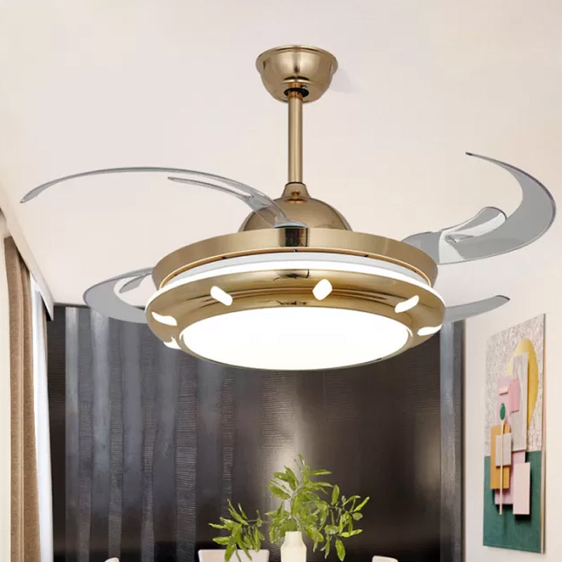 42" Wide Acrylic Gold Ceiling Fan Lamp Circular LED Modern Semi Flush Light Fixture for Living Room, 4 Clear Blades Gold Clearhalo 'Ceiling Fans with Lights' 'Ceiling Fans' 'Modern Ceiling Fans' 'Modern' Lighting' 403399