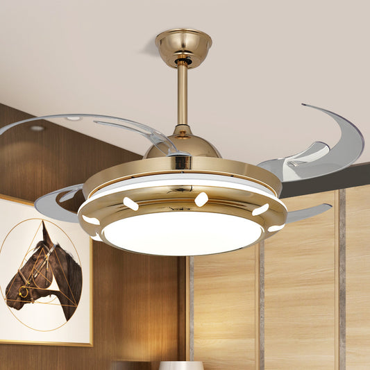 42" Wide Acrylic Gold Ceiling Fan Lamp Circular LED Modern Semi Flush Light Fixture for Living Room, 4 Clear Blades Clearhalo 'Ceiling Fans with Lights' 'Ceiling Fans' 'Modern Ceiling Fans' 'Modern' Lighting' 403400