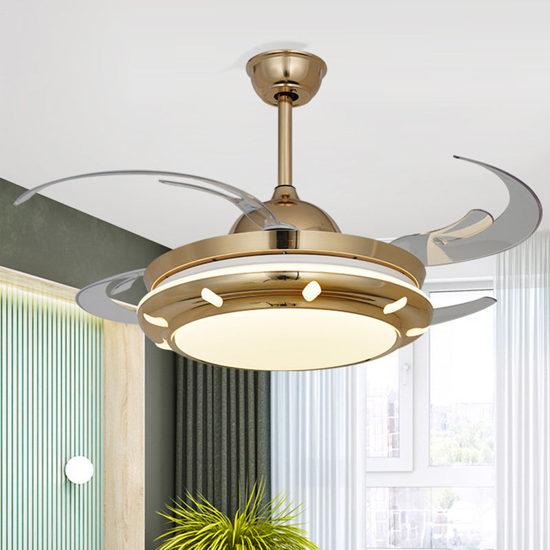 42" Wide Acrylic Gold Ceiling Fan Lamp Circular LED Modern Semi Flush Light Fixture for Living Room, 4 Clear Blades Clearhalo 'Ceiling Fans with Lights' 'Ceiling Fans' 'Modern Ceiling Fans' 'Modern' Lighting' 403401