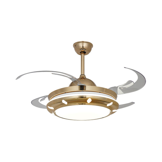 42" Wide Acrylic Gold Ceiling Fan Lamp Circular LED Modern Semi Flush Light Fixture for Living Room, 4 Clear Blades Clearhalo 'Ceiling Fans with Lights' 'Ceiling Fans' 'Modern Ceiling Fans' 'Modern' Lighting' 403402