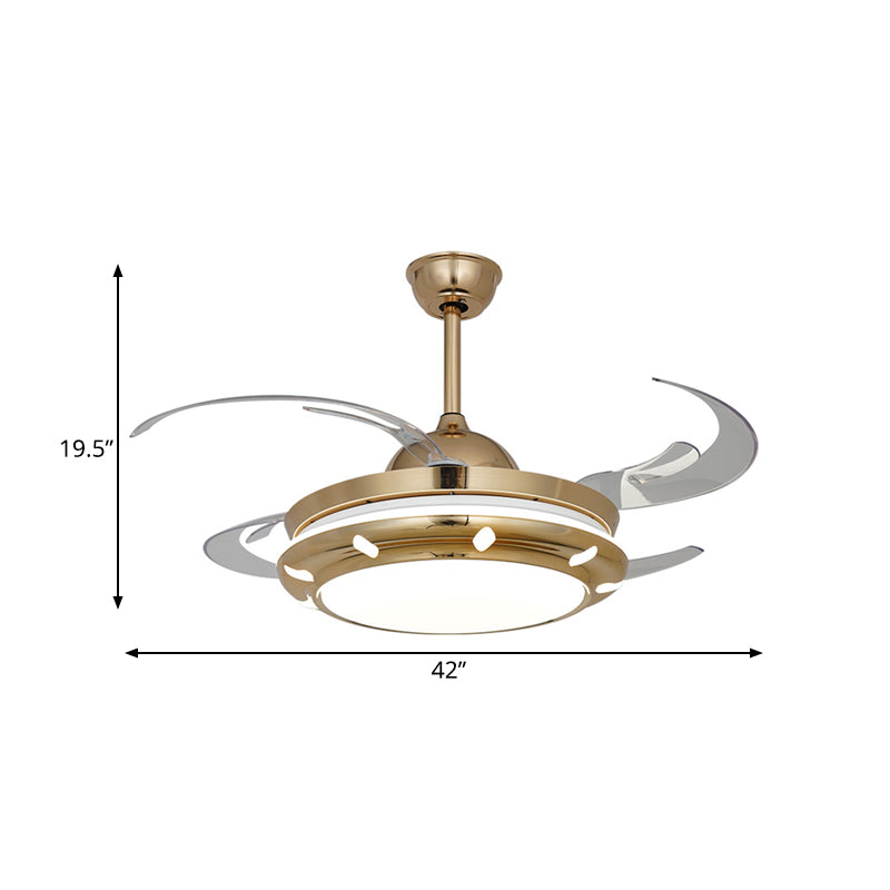 42" Wide Acrylic Gold Ceiling Fan Lamp Circular LED Modern Semi Flush Light Fixture for Living Room, 4 Clear Blades Clearhalo 'Ceiling Fans with Lights' 'Ceiling Fans' 'Modern Ceiling Fans' 'Modern' Lighting' 403403