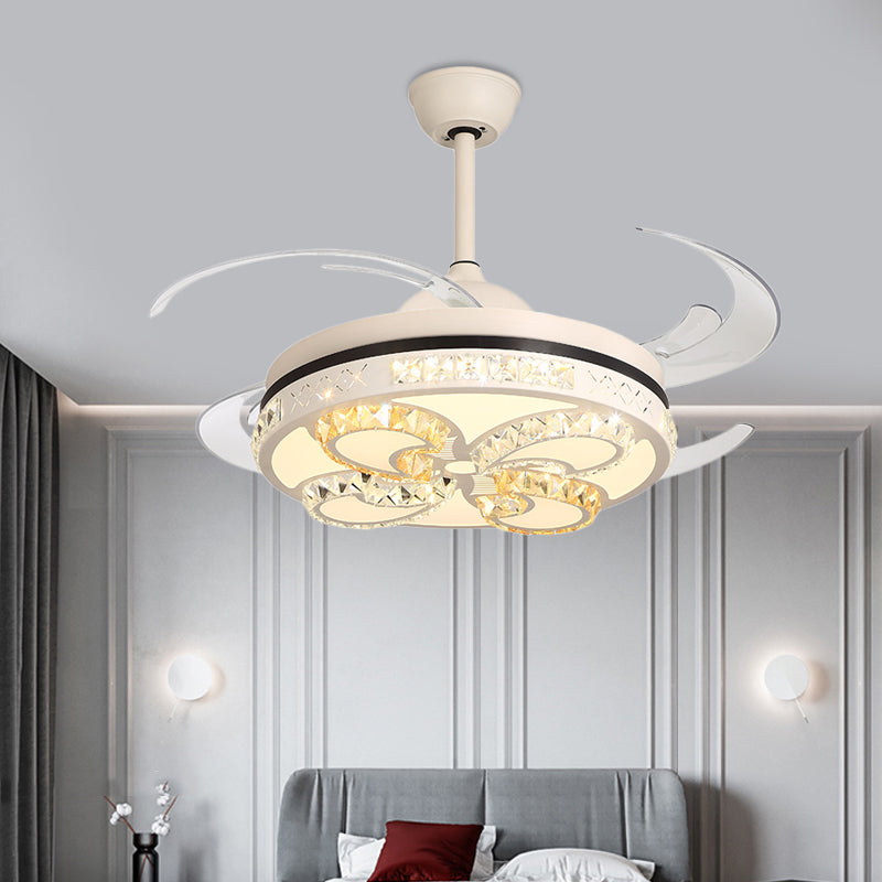 Modernism Round Ceiling Fan Lighting 42" Width LED Acrylic Semi Flush Mount Light in Cream with Crystal Accent, 4 Clear Blades Cream Clearhalo 'Ceiling Fans with Lights' 'Ceiling Fans' 'Modern Ceiling Fans' 'Modern' Lighting' 403404