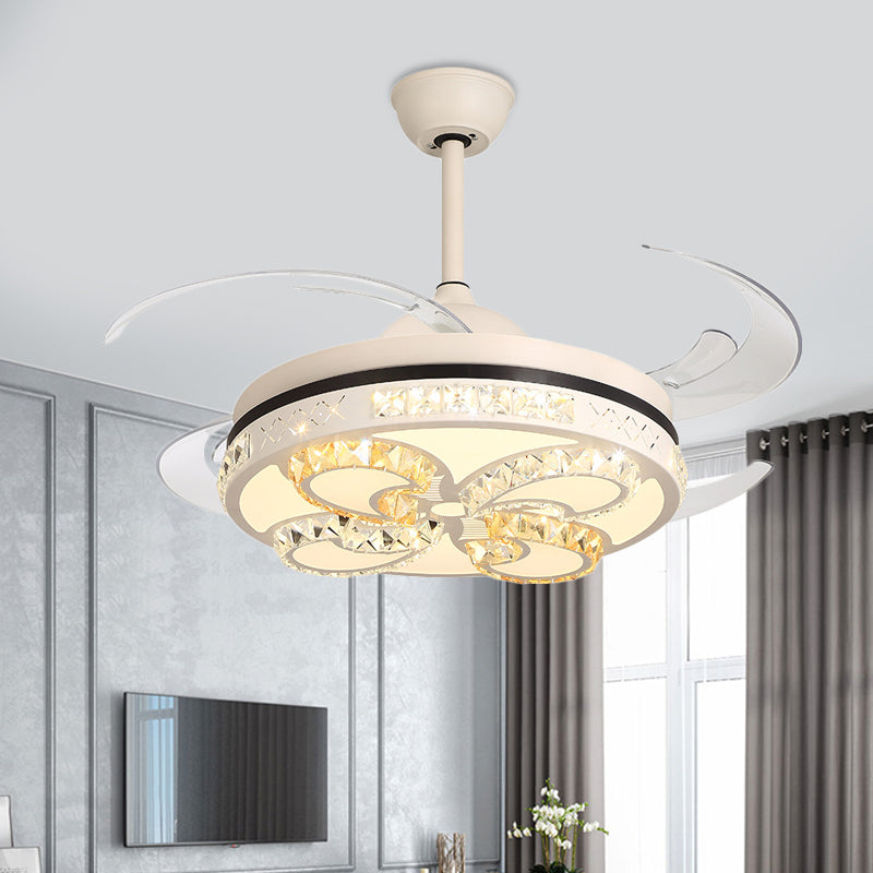 Modernism Round Ceiling Fan Lighting 42" Width LED Acrylic Semi Flush Mount Light in Cream with Crystal Accent, 4 Clear Blades Clearhalo 'Ceiling Fans with Lights' 'Ceiling Fans' 'Modern Ceiling Fans' 'Modern' Lighting' 403405